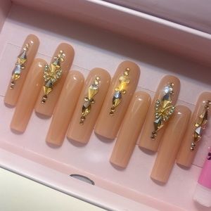 Nude Gold Bling Press On Nails